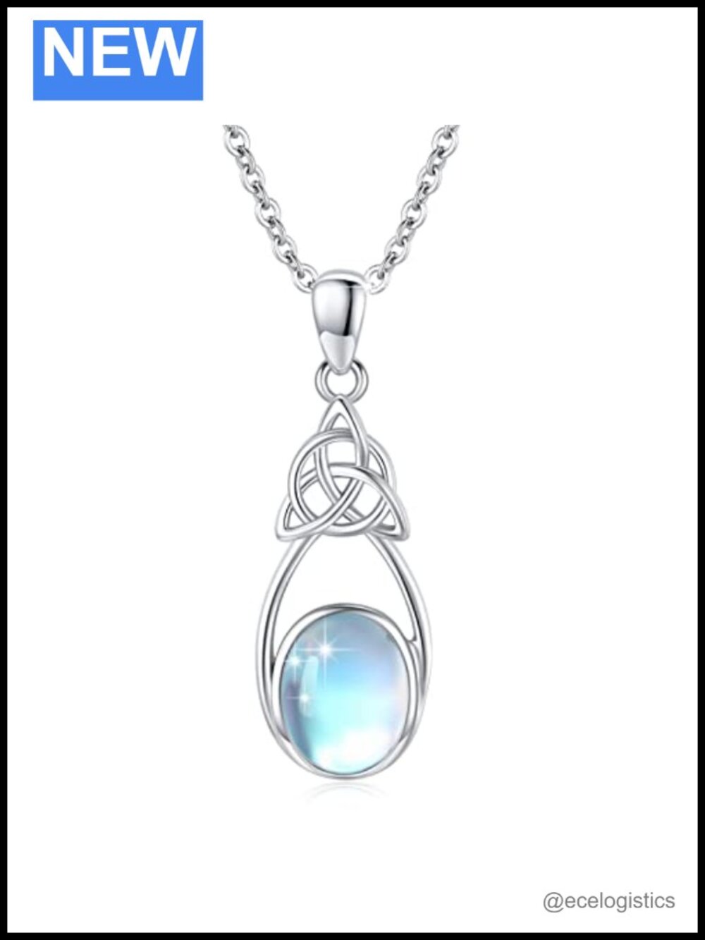 Celtic Knot Oval Moonstone Pendant Necklace 925 Sterling Silver
